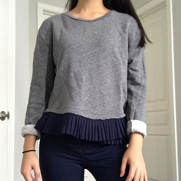 JCrew Ruffle Gray Sweater - Picture 2 of 6